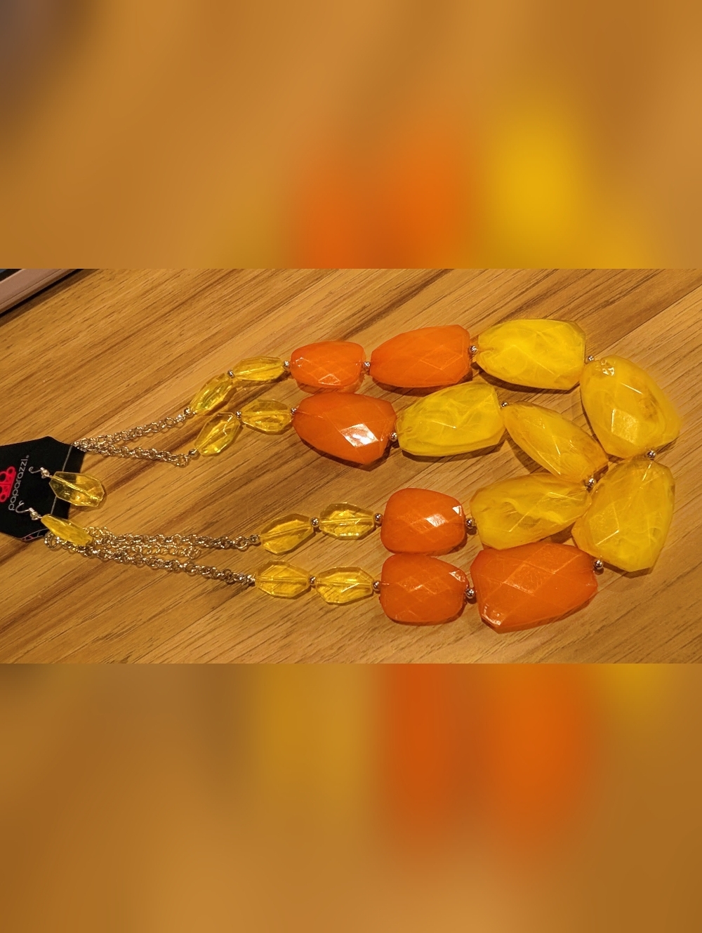 Vibrant Orange & Yellow Bead Statement Necklace And Earrings Set
